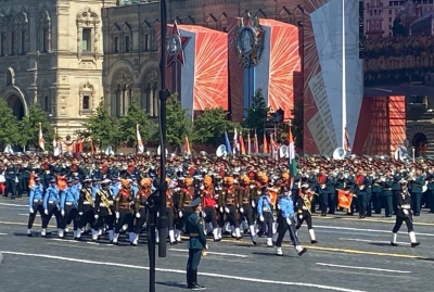 Indian tri-service marching in 75 VictoryDay Parade at Red Square 