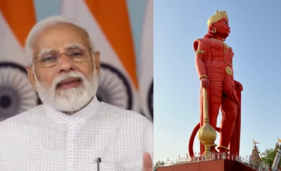  PM Modi unveils 108 feet tall Hanuman statue