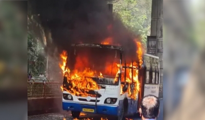  Fire on a BMTC bus in Bangalore