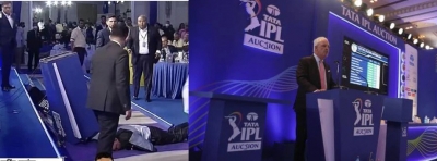BREAKING: IPL auctioneer Hugh Edmeades has collapsed at the dias.  An unprecedented scenario unfurls at the auction hall. We hope he will be alright pretty soon.