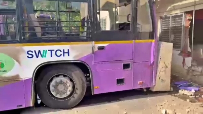 The BMTC bus lost control and hit the wall, the conductor died on the spot because he got stuck between the wall and the bus!