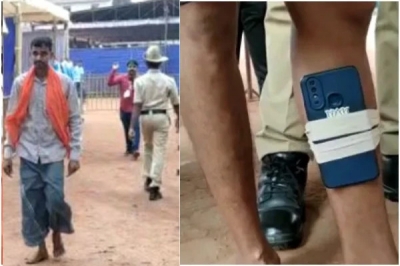 A young man who came to the polling station with a mobile phone tied to his leg was caught!